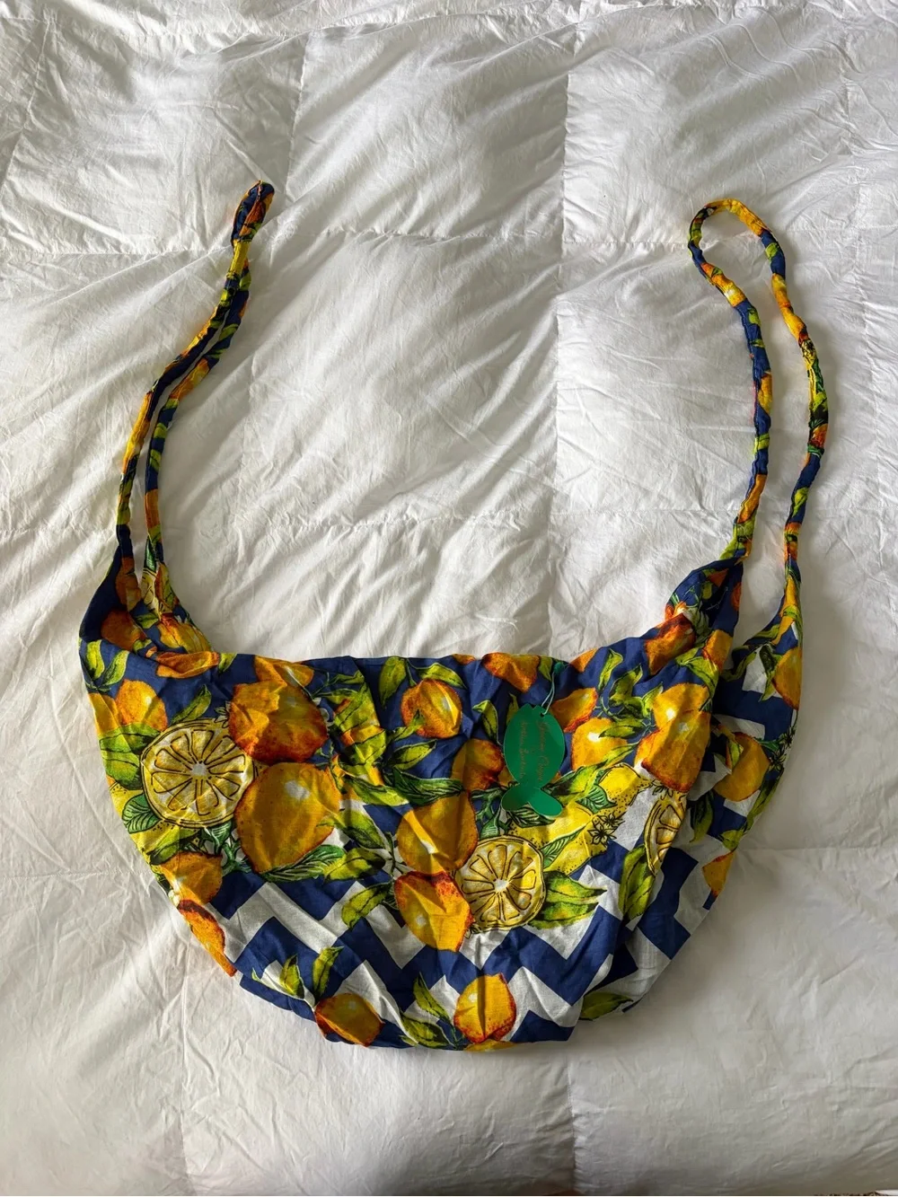 Italian Lemon Print Scarf Bag - Yellow & Blue